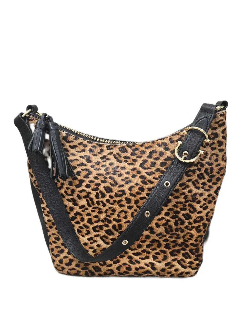 TALBOTS Animal/Leopard Print Calf Hair Pebbled Leather Hobo Style Handbag